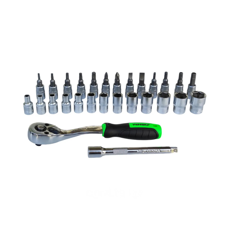 Професійний набір головок торцевих з тріскачкою та подовжувачем WINSO PRO, 1/4_ 72Т, CR-V, 28шт — фото товара №2