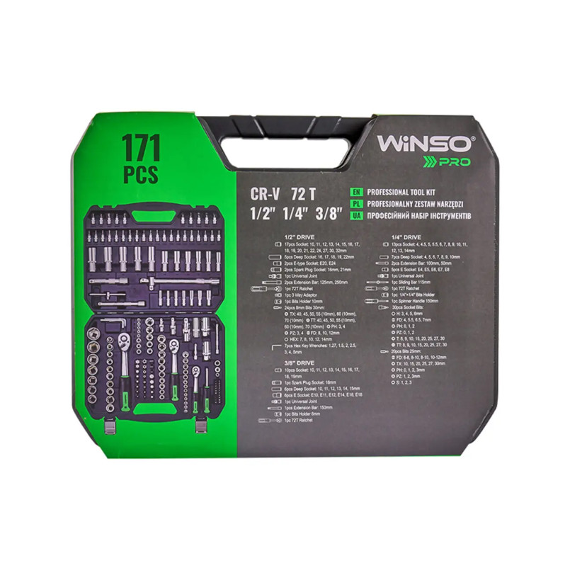 Професійний набір інструментів в кейсі WINSO Pro 1/2_, 1/4_, 3/8_ 72 T, CR-V, 171 од. — фото товара №3