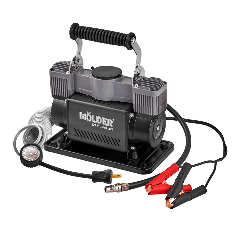 Molder Автомобільний компресор 12В, 10 Атм, 90 л/хв., дов шланга 5,7м, кабелm 2,4м, зажими для АКБ  — фото товара №1
