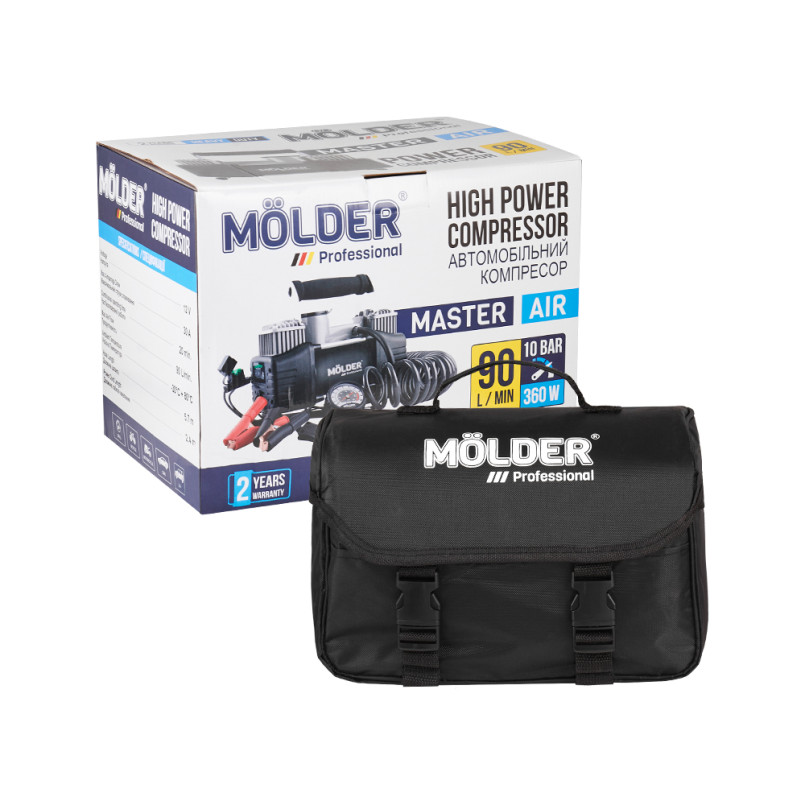 Molder Автомобільний компресор 12В, 10 Атм, 90 л/хв., дов шланга 5,7м, кабель2,4м, зажими для АКБ — фото товара №3
