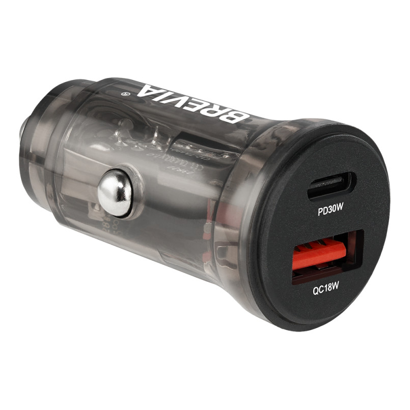 BREVIA АЗП ePower DualCharge 30W 1xUSB-C+1xUSB-A, transparent black (250шт.) — фото товара №1