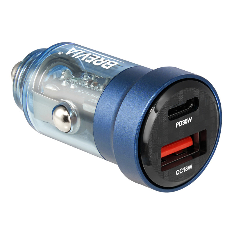 BREVIA АЗП ePower DualCharge 30W 1xUSB-C+1xUSB-A, transparent blue (250шт.) — фото товара №1