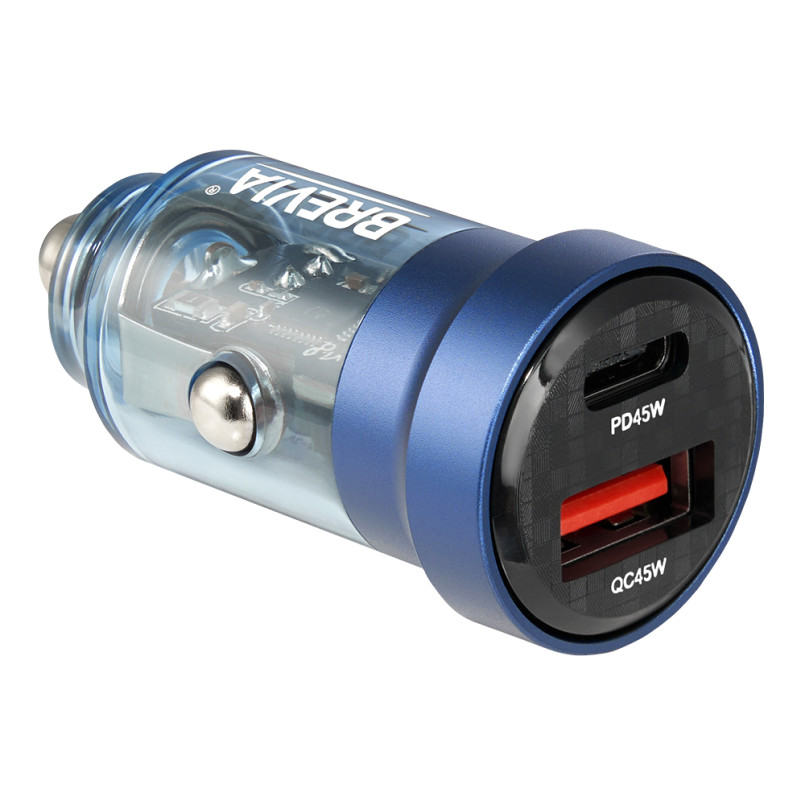 BREVIA АЗП ePower DualCharge 45W 1xUSB-C+1xUSB-A, transparent blue (250шт.) — фото товара №1
