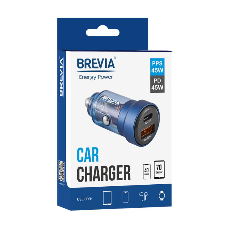 BREVIA АЗП ePower DualCharge 45W 1xUSB-C+1xUSB-A, transparent blue (250шт.) — фото товара №3