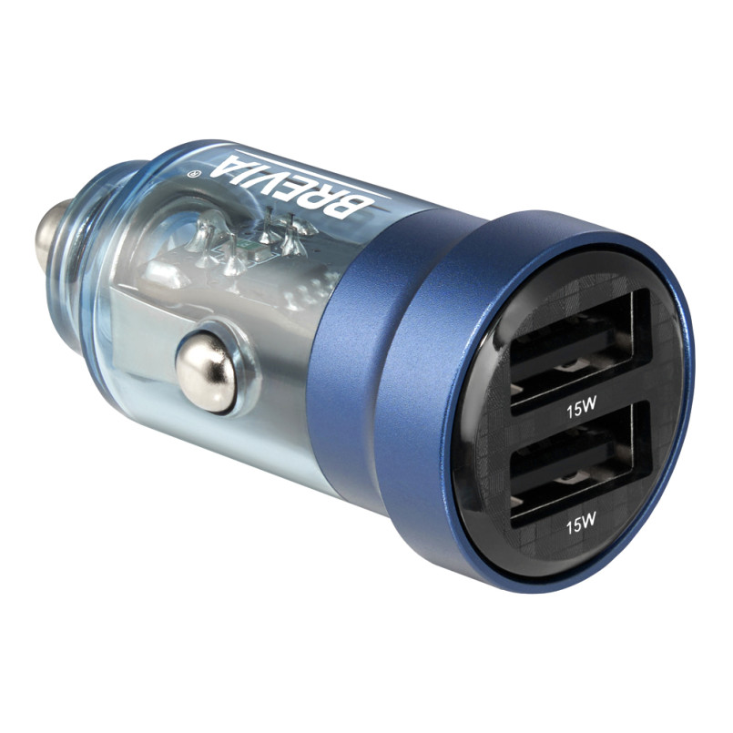 BREVIA АЗП ePower DualDrive 15W 2xUSB-A, transparent blue (250шт.) — фото товара №1
